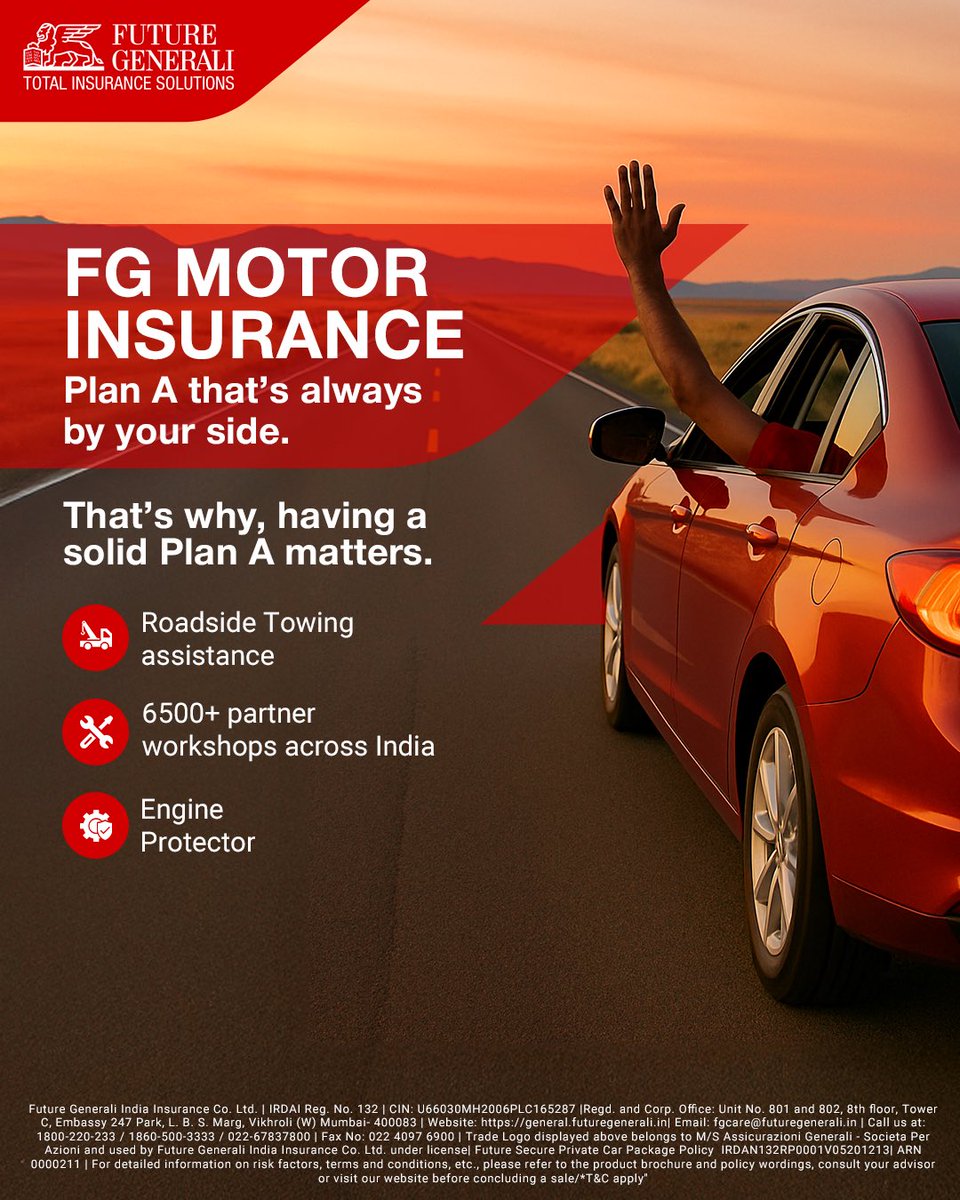 GeneraliCentral's tweet image. Some things you carry just in case. Some things carry you when it matters most.​

Stay protected with Future Generali Motor Insurance.​

#FutureGenerali #MotorInsurance