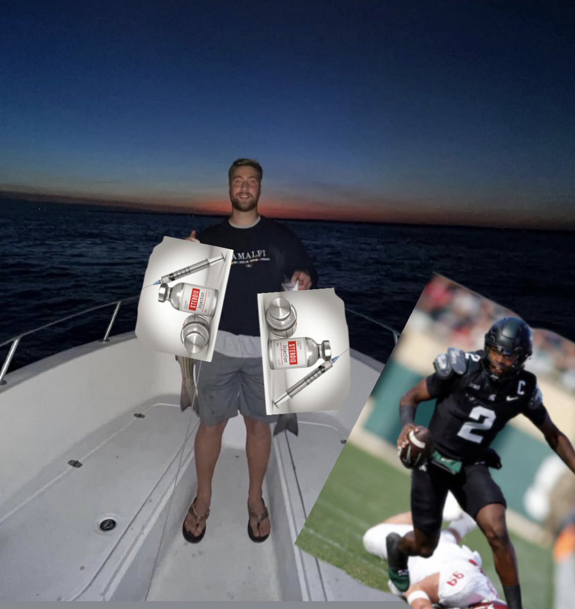HotTableHeroes's tweet photo. BREAKING: Michigan State head coach Long Johnson allegedly seen giving steroids to Star QB Aidan Chiles ahead of the Big 10 Championship against The Washington Huskies. Comments from The Senior Committee on whether to escalate the matter are soon to follow. (Per @MitchReport ) https://t.co/bVYLZKQua2