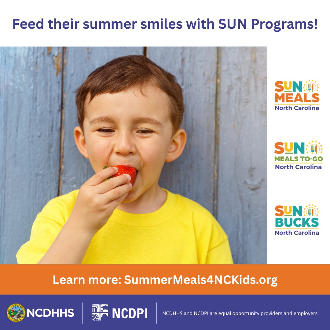 SUN Programs provide food, fitness, and fun for youth at no cost to families when schools are out! Learn more: SummerMeals4NCKids.org/SUNPrograms