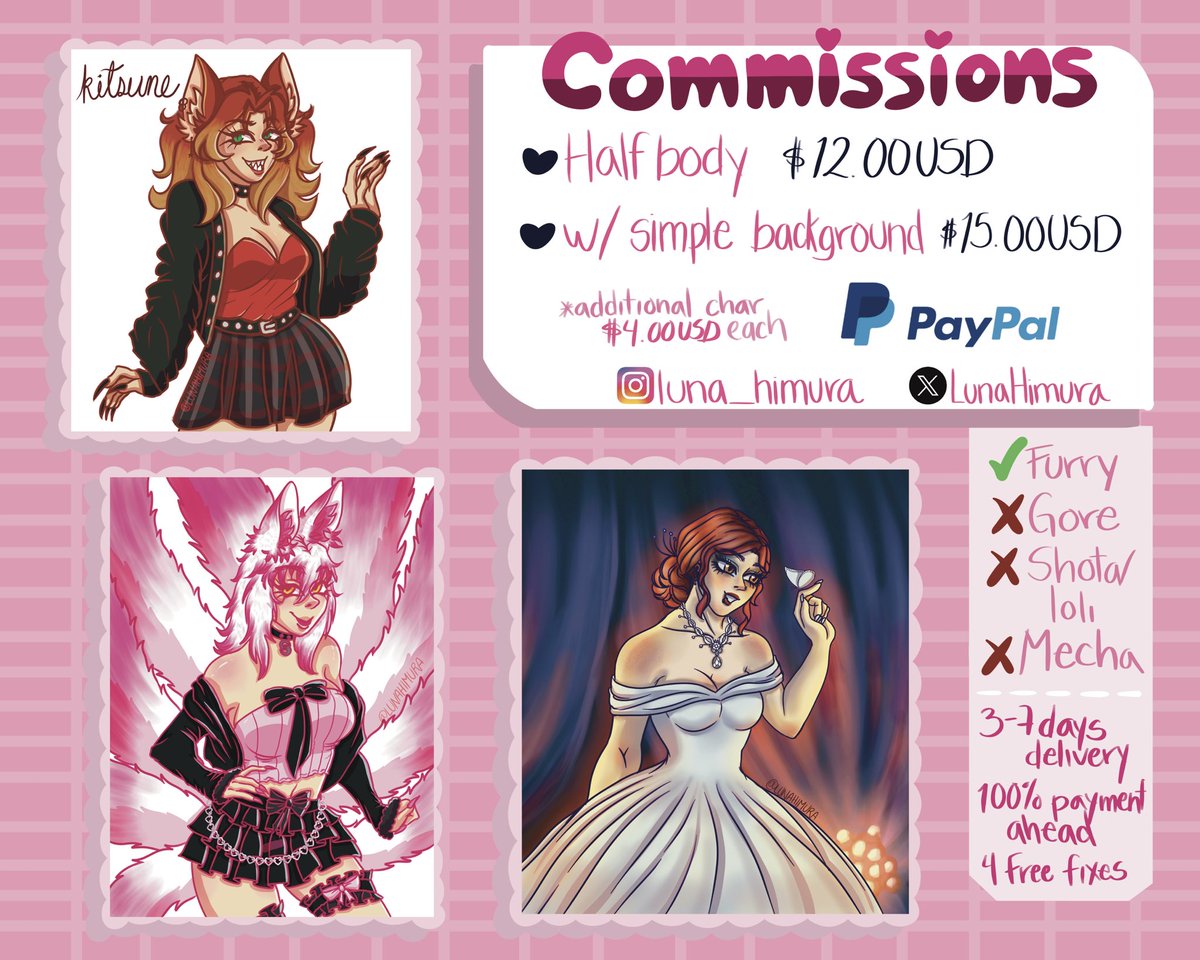LunaHimura's tweet photo. Open commissions 🥰🥰❤️‍🔥 
Selfships are welcomed and OCs too 💝💝
PayPal only
Se aceptan transferencias si eres de México 🇲🇽

#Commission #commissionsopen #opencommissions #art #arte #digitalart #artedigital #ilustracion #comisiones #ComisionesAbiertas https://t.co/Cl9kxhgqOw