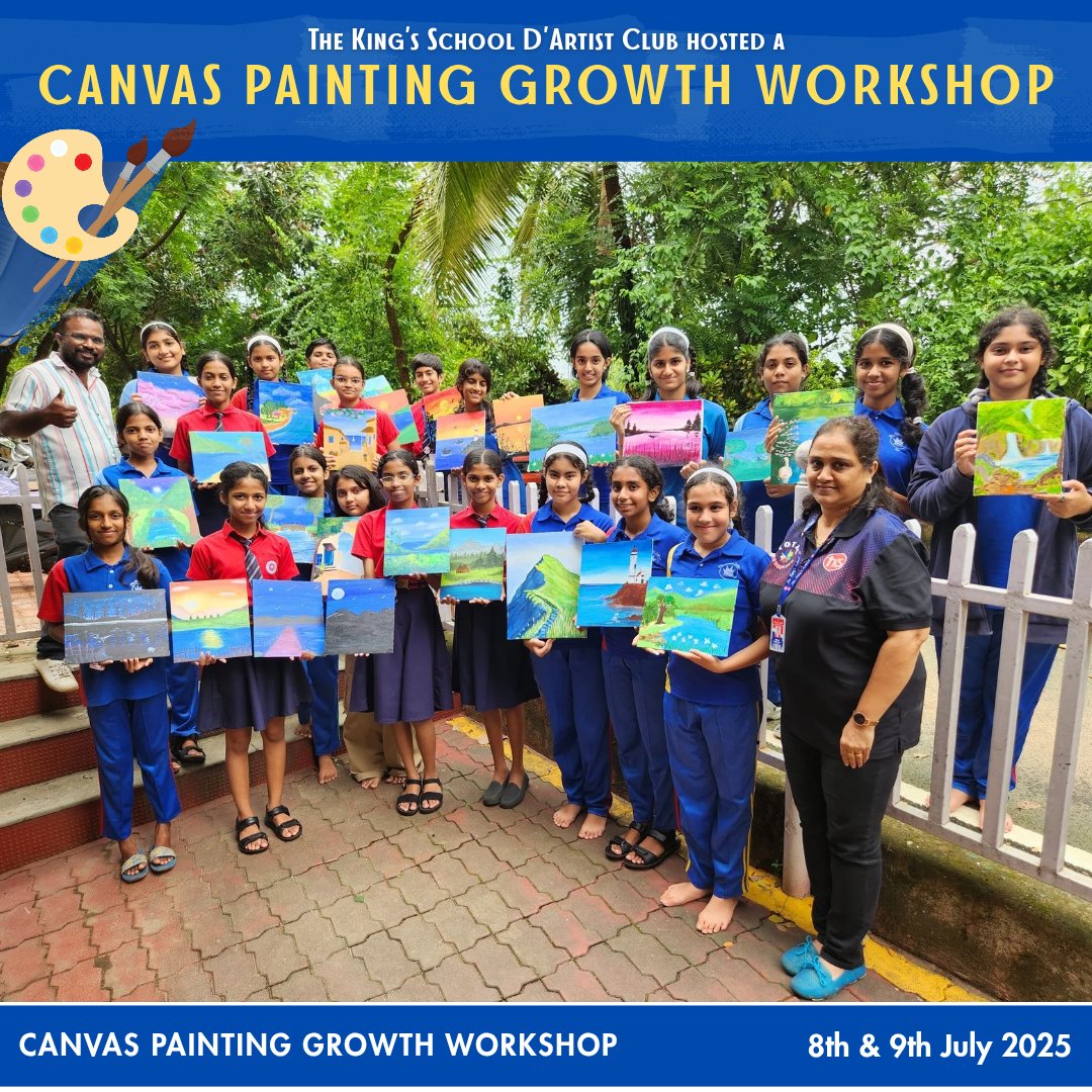 thekingschool's tweet photo. ๐จ Our Budding artists of Class 7 explored their creativity at the Canvas Painting Growth Workshop on 8-9 July 2025! Guided by Sir Sujay & Tr. Anusha, the workshop was a splash of colour, confidence & creativity! ๐๐
#TKSArtClub #DArtistClub #CanvasWorkshop #YoungTalents ๐๏ธ๐จ https://t.co/Aptd7rxvTx