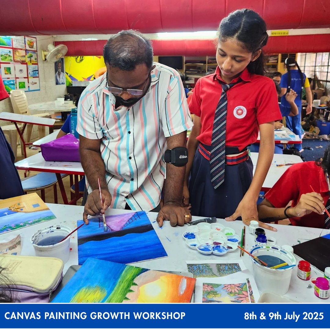 thekingschool's tweet photo. ๐จ Our Budding artists of Class 7 explored their creativity at the Canvas Painting Growth Workshop on 8-9 July 2025! Guided by Sir Sujay & Tr. Anusha, the workshop was a splash of colour, confidence & creativity! ๐๐
#TKSArtClub #DArtistClub #CanvasWorkshop #YoungTalents ๐๏ธ๐จ https://t.co/Aptd7rxvTx