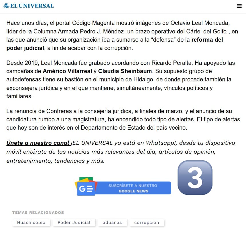 Esta es la columna de <a href="/hdemauleon/">Héctor de Mauleón</a> que el Tribunal Electoral de Tamaulipas no quiere que leamos; insisten con descaro en que no se difunda.👇

Su artículo incomoda al poder, los exhibe; por eso quieren silenciarlo.

NO a la mordaza de MORENA
NO a la censura
eluniversal.com.mx/opinion/hector…