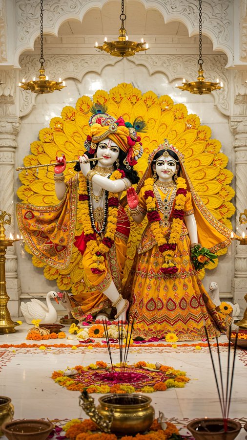 मुरली मनोहर, वृंदावन के राजा,  
संग राधा रानी, कृपा के हैं साजा।।

तन-मन अर्पित कर दो, चरणों में उनके,  
मिल जाए जो कृपा, तो क्या शेष रहे संदेह के।।

राधे राधे कहो, तो श्री कृष्ण मुस्काते हैं,  
हर संकट में आकर, हमें गले लगाते हैं।।

जय श्री राधे, जय श्री कृष्ण मुरारी,  
भक्तों
