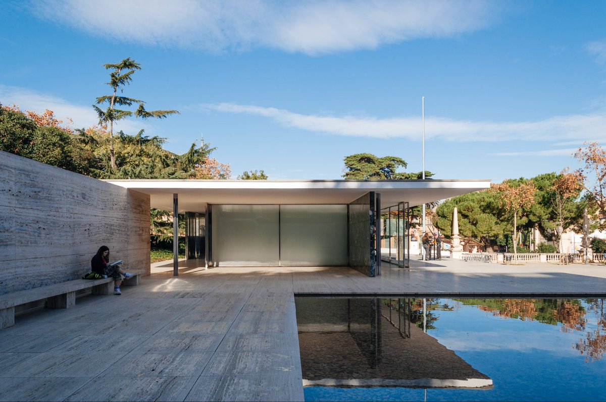 mark_e_f's tweet photo. @dieworkwear Look at the Mies van der Rohe Barcelona Pavilion. It lacks decorative elements, but the design uses scale, proportion, light/shade, materials, texture etc. in its place to create something that feels amazing. Many modern homes lack those elements. Simplicity isn’t simple. https://t.co/x68b3UG1Qt