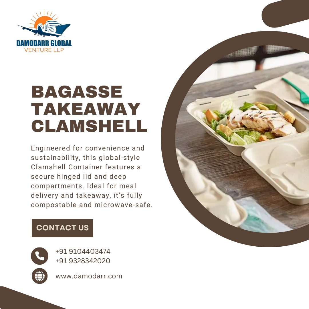 darshitp__99's tweet image. Sugarcane Takeaway Clamshell – Eco-Friendly, Leak-Proof &amp;amp; Ready to Go!

✔ Made from 100% Sugarcane Bagasse
✔ Leak-Resistant, Oil-Resistant &amp;amp; Microwave Safe

Contact us at:
📞 +91 9104403474
🌐 damodarr.com

#bagassepackaging
#ecofriendly