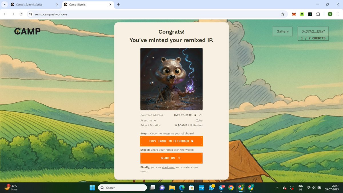 I minted remixed IP from <a href="/campnetworkxyz/">Camp Network</a>