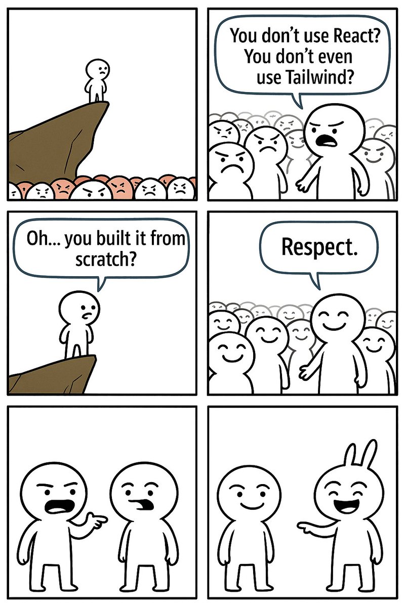 Electronthemes's tweet photo. When You Say the Truth Too Soon...

Top panel: "HTML is not a programming language!"
Crowd: ready to riot
Bottom panel: "But it's still the backbone of every website!"
Crowd: cheering in support
Speak facts—but be smart about the timing 😅 https://t.co/PaDkIlM7Tv