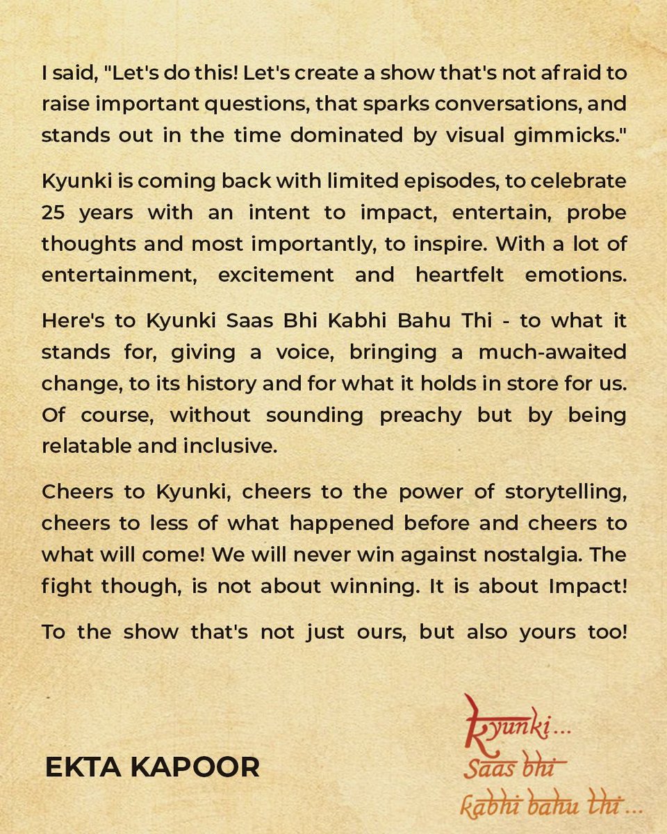 EktaaRKapoor's tweet image. 🙏

#KyunkiSaasBhiKabhiBahuThi
