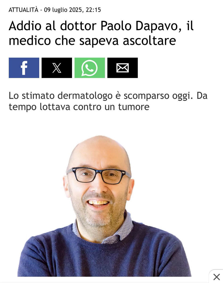 GuidoCrosetto's tweet image. Ieri Paolo Dapavo ha lasciato questo mondo. Lo ha fatto dopo aver lottato per più di due anni con il mostro che era cresciuto dentro di lui. Lo ha fatto con la serenità e la consapevolezza dei giusti, accettando senza trasformarle in tristezza e sofferenza, da grande medico quale…