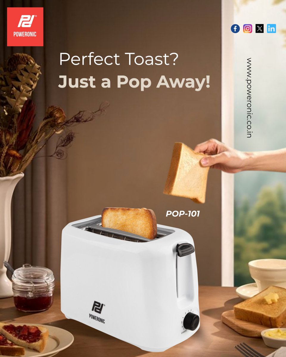 _poweronic's tweet image. Crispy, golden perfection is just a pop away! 🍞✨
Start your mornings with the perfect toast using Poweronic POP-101.
#Poweronic #ToasterLove #PopToPerfection #PerfectToast #BreakfastReady #KitchenEssentials #CrispyMornings #ToastTime #EasyBreakfast #ModernAppliances #Powerful