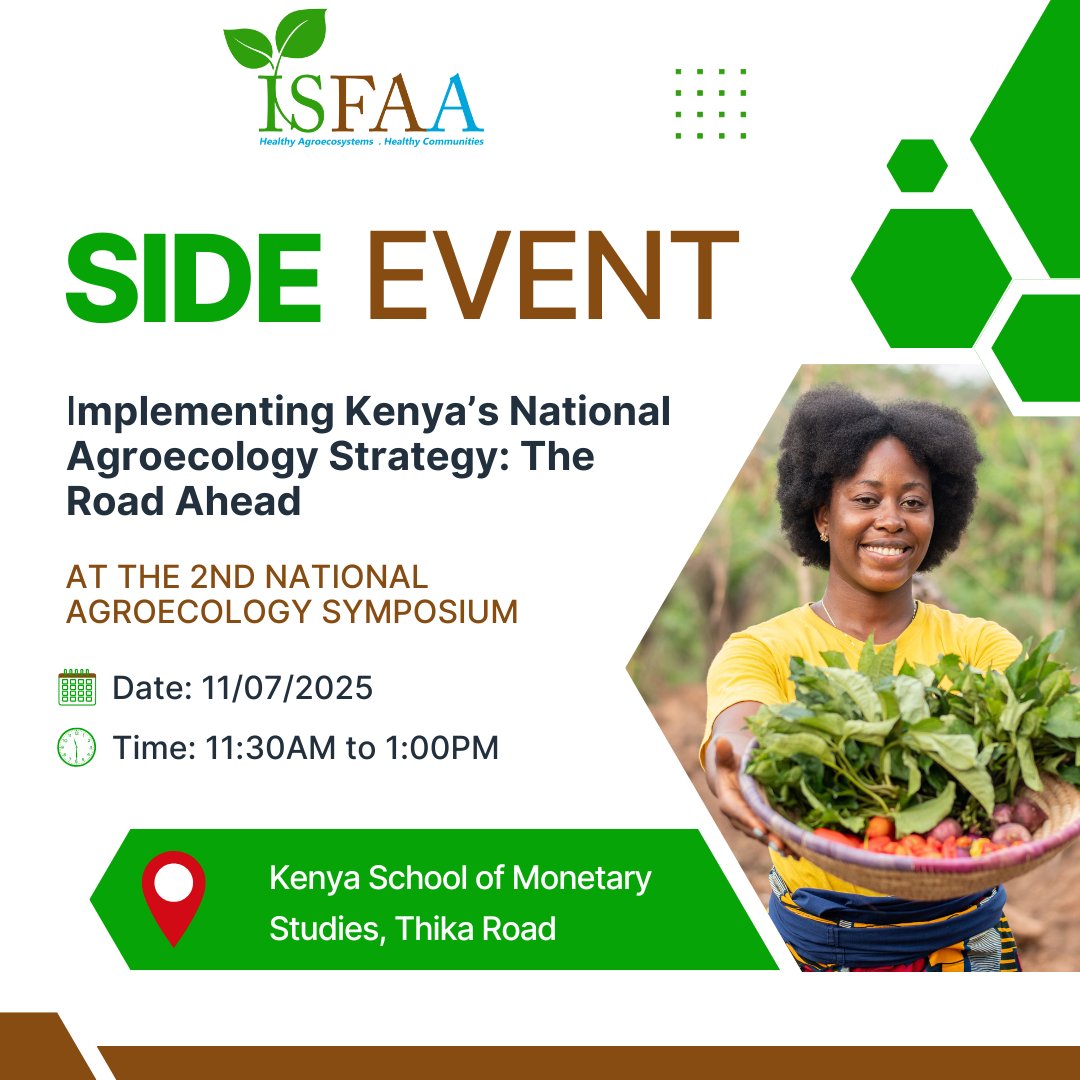 🚨Join us this Friday, 11/7/2025, from 11AM to 1PM for our side event  "Implementing Kenya’s National Agroecology Strategy: The Road Ahead"
📍 2nd National Agroecology Symposium
📌 Kenya School of Monetary Studies
Be part of the conversation shaping the future of agroecology in🇰🇪