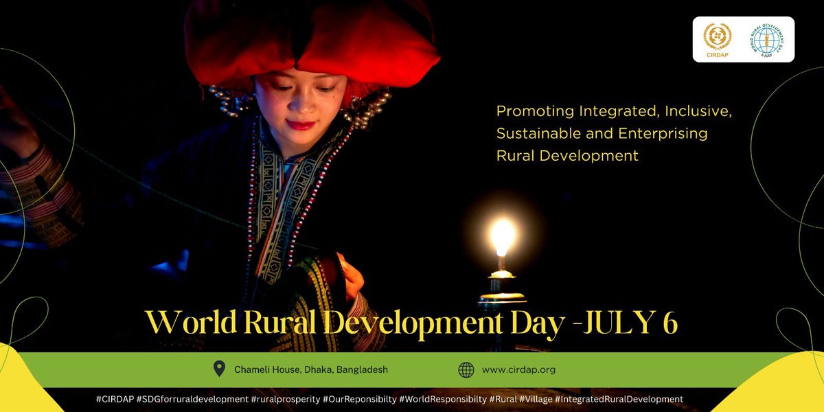 World Rural Development Day 2025 🌍
Theme: Integrated, Inclusive, Sustainable &amp; Enterprising Rural Development

On this historic 6th July, we mark the UN’s official recognition of #WRDD, coinciding with #CIRDAP’s Foundation Day.

Let’s build resilient rural futures together! 🌱