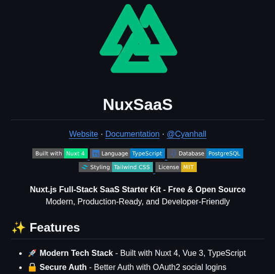 tom_doerr's tweet photo. Nuxt full-stack SaaS starter kit with auth, payments, dashboard https://t.co/mQfqtzDIdo