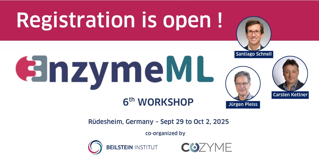 BeilsteinInst's tweet image. Register NOW for the 6th #EnzymeML Workshop in Rüdesheim, Germany from 📅 Sept 29 to Oct 2, 2025.
🔗 beilstein-institut.de/en/projects/st…
Scientific organization: Jürgen Pleiss, @Uni_Stuttgart, Santiago Schnell, @dartmouth, and Carsten Kettner @BeilsteinInst
#EnzymeML2025 #Enzymology #STRENDA