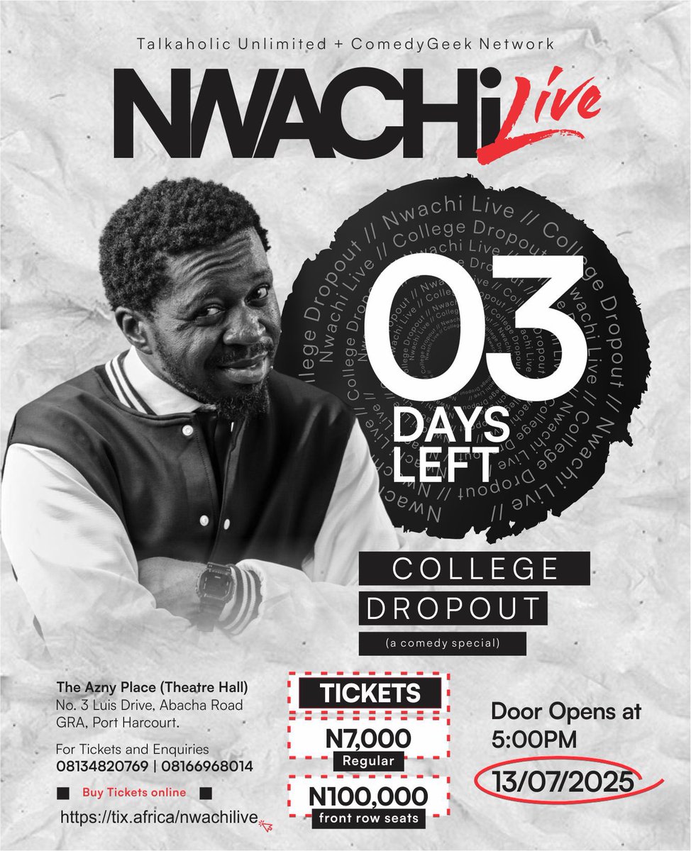 nwachilive's tweet image. On Sunday I’ll be sharing my story on being a Drop out and why I couldn’t study law and trust me I have a very interesting take on some mind boggling topics, I think you should come and see the show and I bet you’ll love every bit of it.