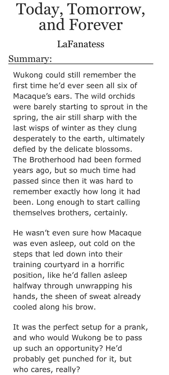 LMK_FanficRecs's tweet image. Fic of the day(263): Today, Tomorrow, and Forever by LaFanatess on Ao3
-Complete
-Not Rated
-Shadowpeach
Two Mystic Monkeys figure out how they feel about eachother
Link: archiveofourown.org/works/67324858…
#LEGOMonkieKid #shadowpeach