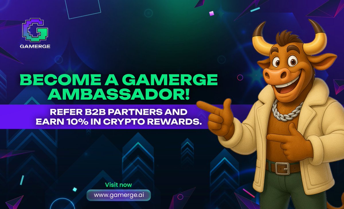 📷 Become a Gamerge Ambassador!

Refer B2B partners &amp; earn 10% in crypto rewards.

Visit📷 gamerge.ai 

#gamerge #gmgtoken #cryptotoken #gamefi #cryptogaming #web3gaming #cryptoambassador #b2breferral