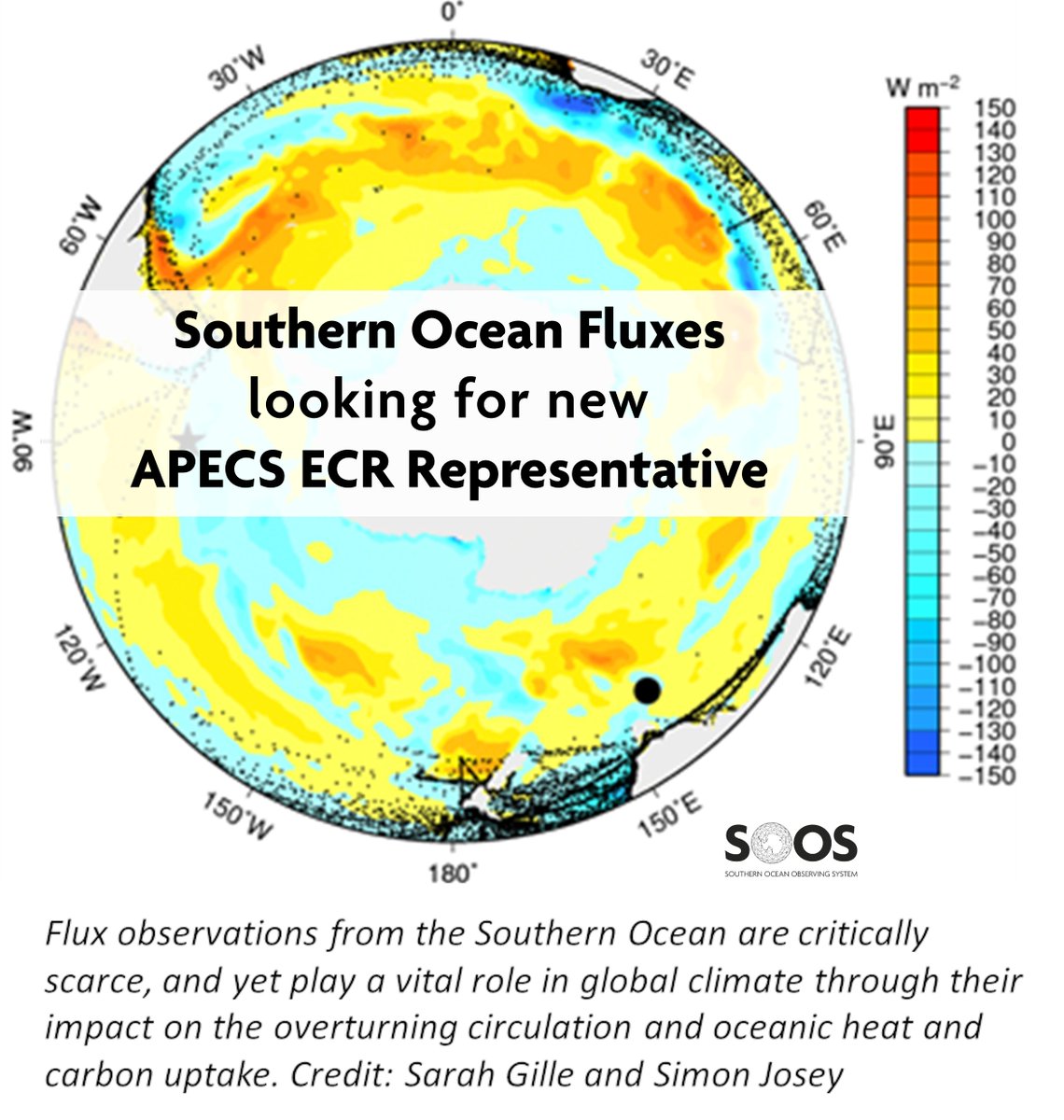 SOOSocean's tweet image. 🔊 Call for SOOS SOFLUX WG Early Career Rep
@Polar_Research & @SOOSocean are seeking an ECR to join the SOFLUX group, focusing on air-sea fluxes in the Southern Ocean (heat, freshwater, momentum, gases).
🧊 Role: Join online meetings, help coordinate webinars and newsletters,…