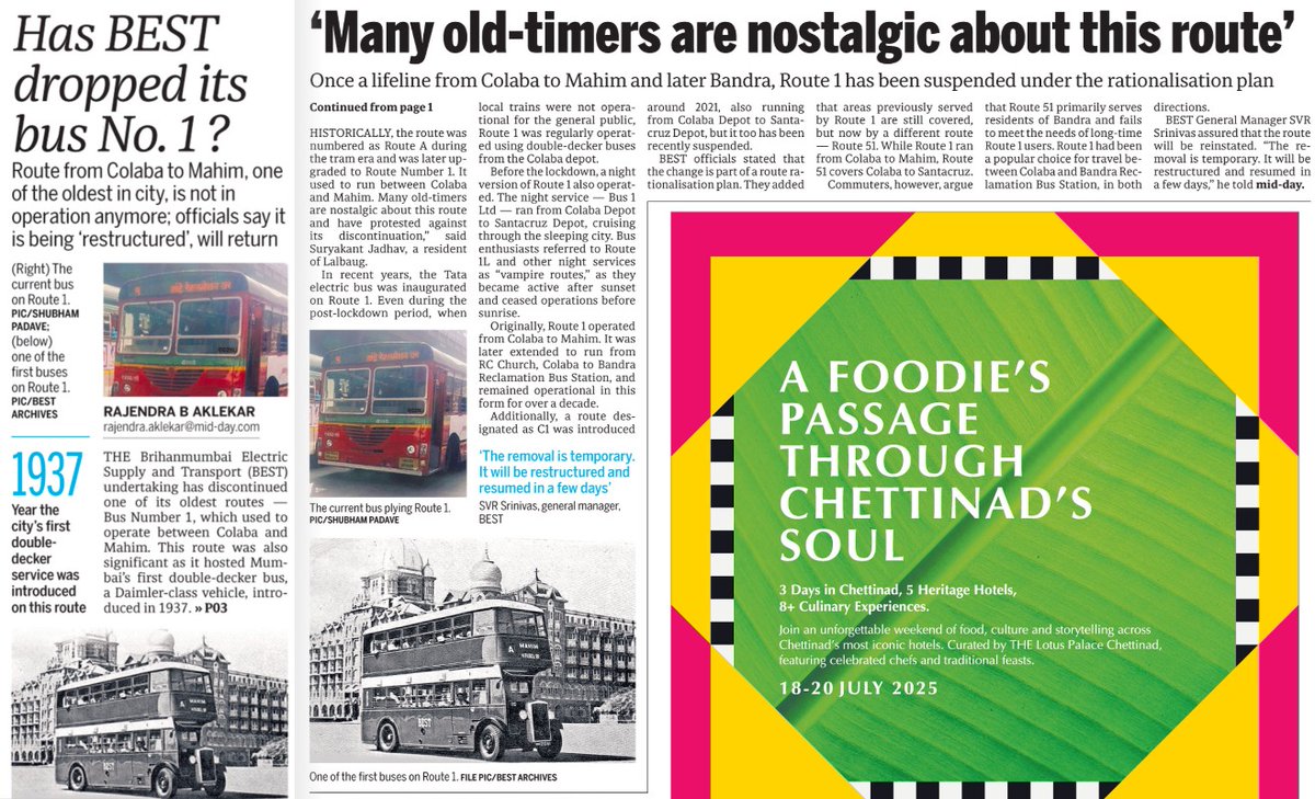 Killing its legacy? Mumbai's B.E.S.T undertaking has shut one of its oldest routes bus number 1 which used to operate from Colaba to Mahim. Will the shutdown be permanent remains to be seen. It was the same route on which Mumbai's first double decker bus, a Daimler class vehicle,
