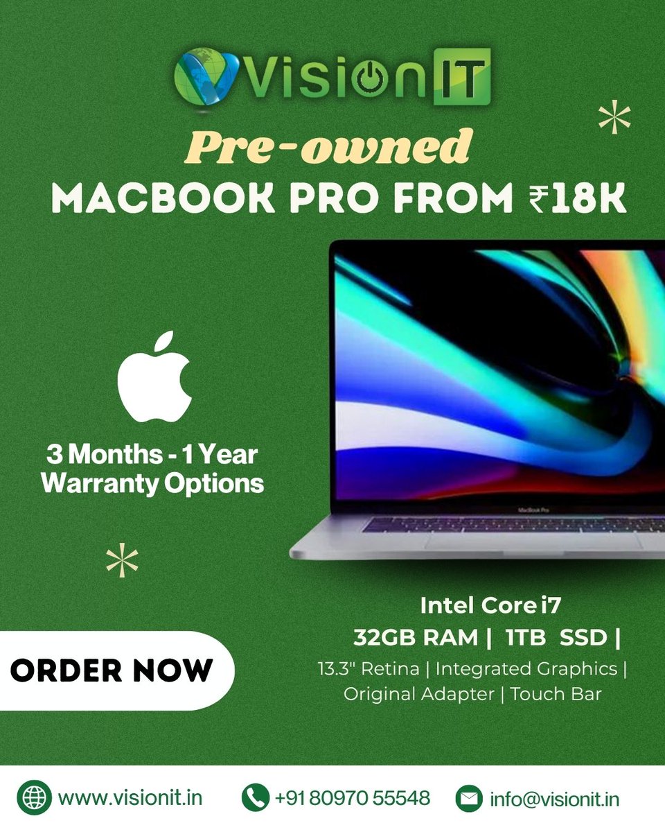online_visionit's tweet image. Premium MacBook Pro Deals Starting at Just ₹18K! 🚨
Upgrade smart with Pre-owned MacBook Pros from VisionIT.

🌐 visionit.in | 📞 +91 92235 55310 | 📧 ramesh@visionit.in

#preownedmacbook #macbookprodeals #visionitmumbai #techupgrade #appleoffers