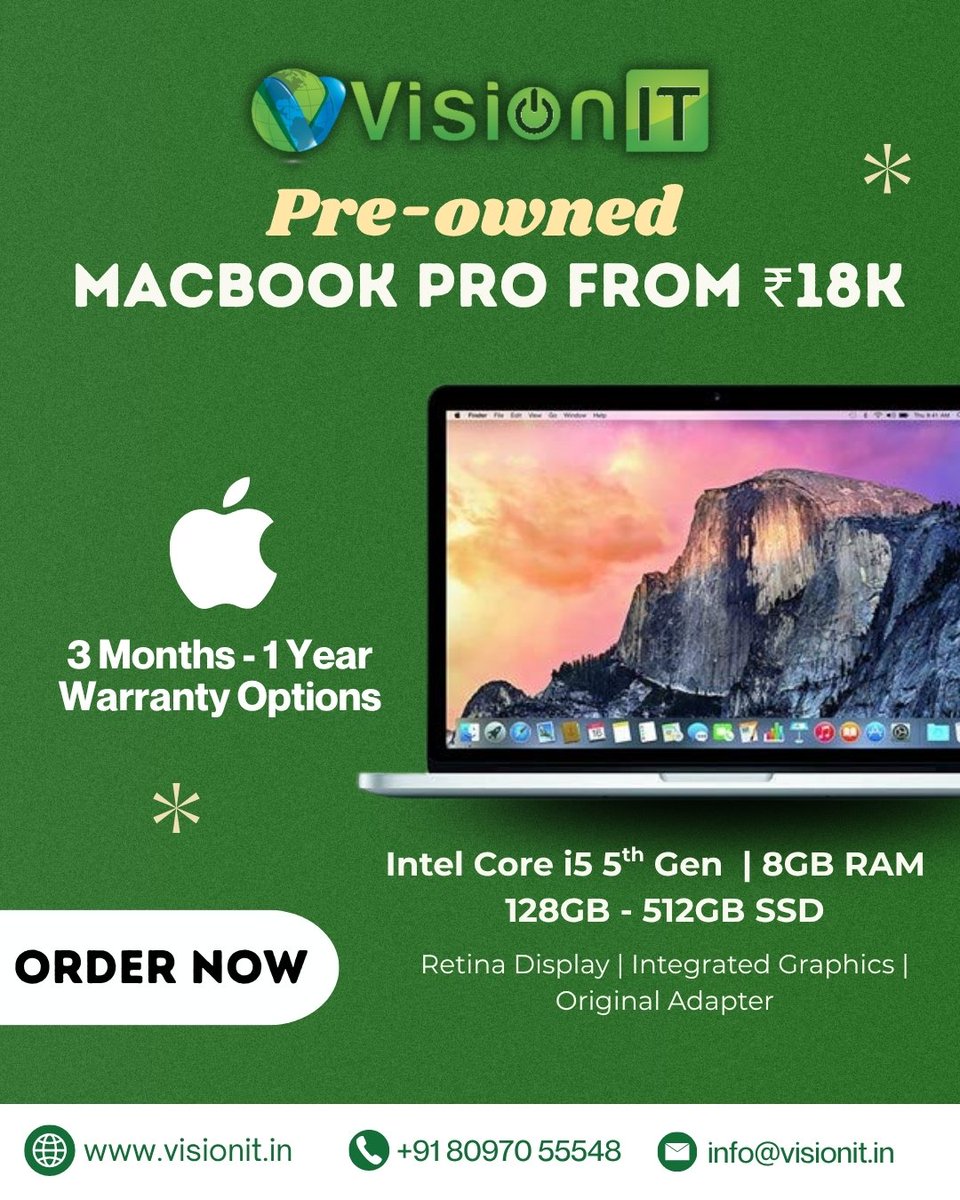 online_visionit's tweet image. Premium MacBook Pro Deals Starting at Just ₹18K! 🚨
Upgrade smart with Pre-owned MacBook Pros from VisionIT.

🌐 visionit.in | 📞 +91 92235 55310 | 📧 ramesh@visionit.in

#preownedmacbook #macbookprodeals #visionitmumbai #techupgrade #appleoffers