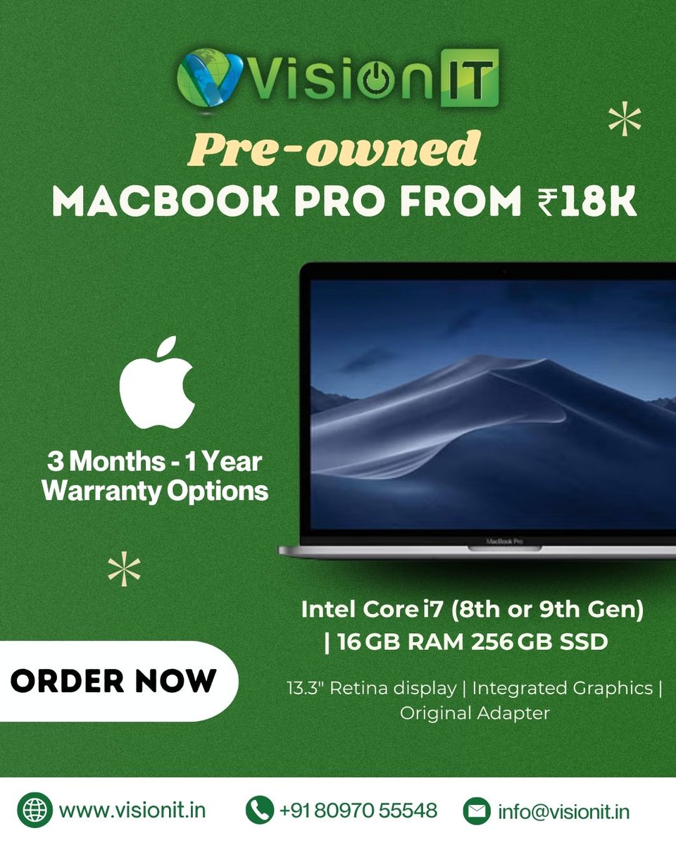 online_visionit's tweet image. Premium MacBook Pro Deals Starting at Just ₹18K! 🚨
Upgrade smart with Pre-owned MacBook Pros from VisionIT.

🌐 visionit.in | 📞 +91 92235 55310 | 📧 ramesh@visionit.in

#preownedmacbook #macbookprodeals #visionitmumbai #techupgrade #appleoffers