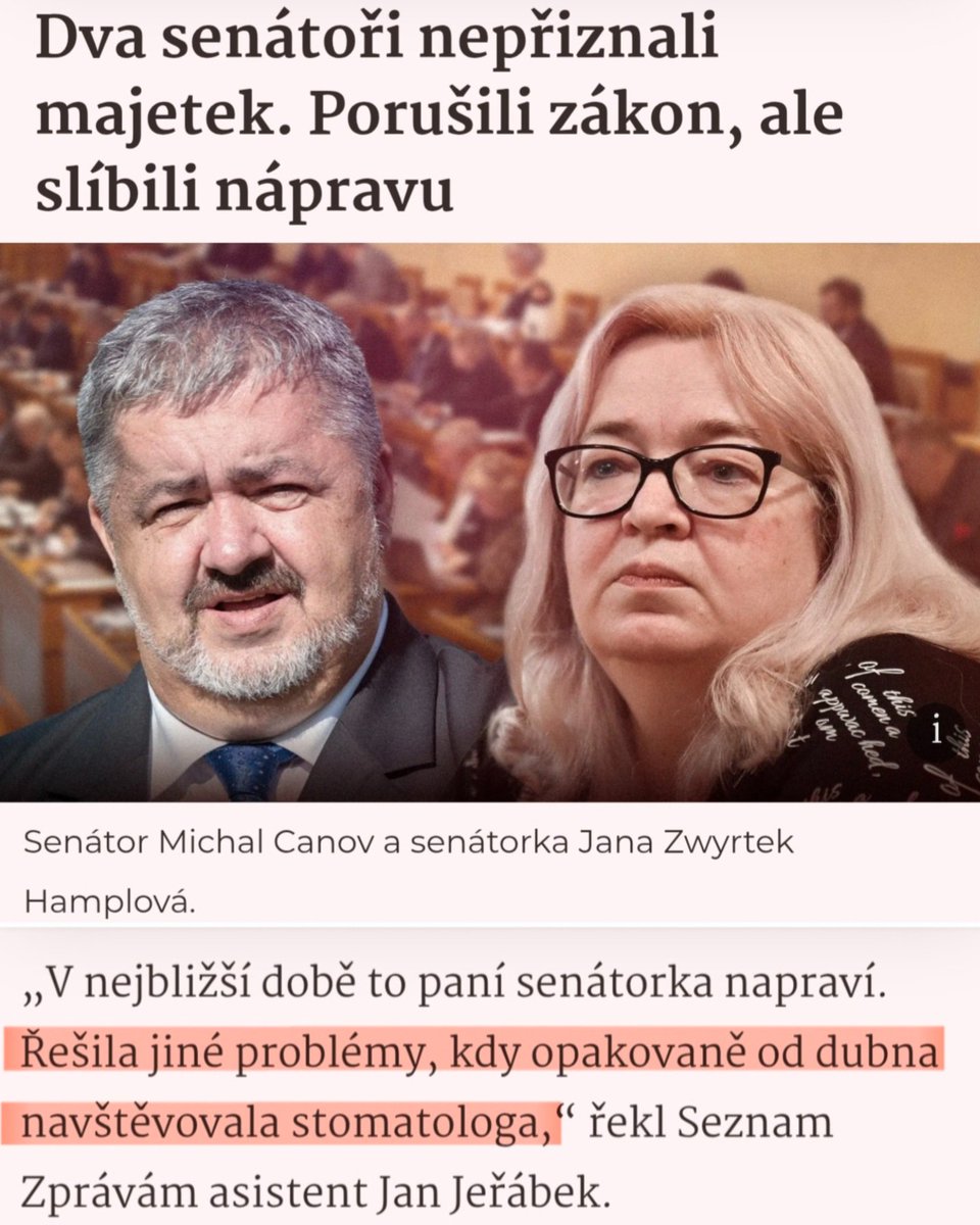 zwrateklemplova's tweet image. Senátní klaunka chodila k zubaři, tak neměla čas dodržet zákon a přiznat majetek.