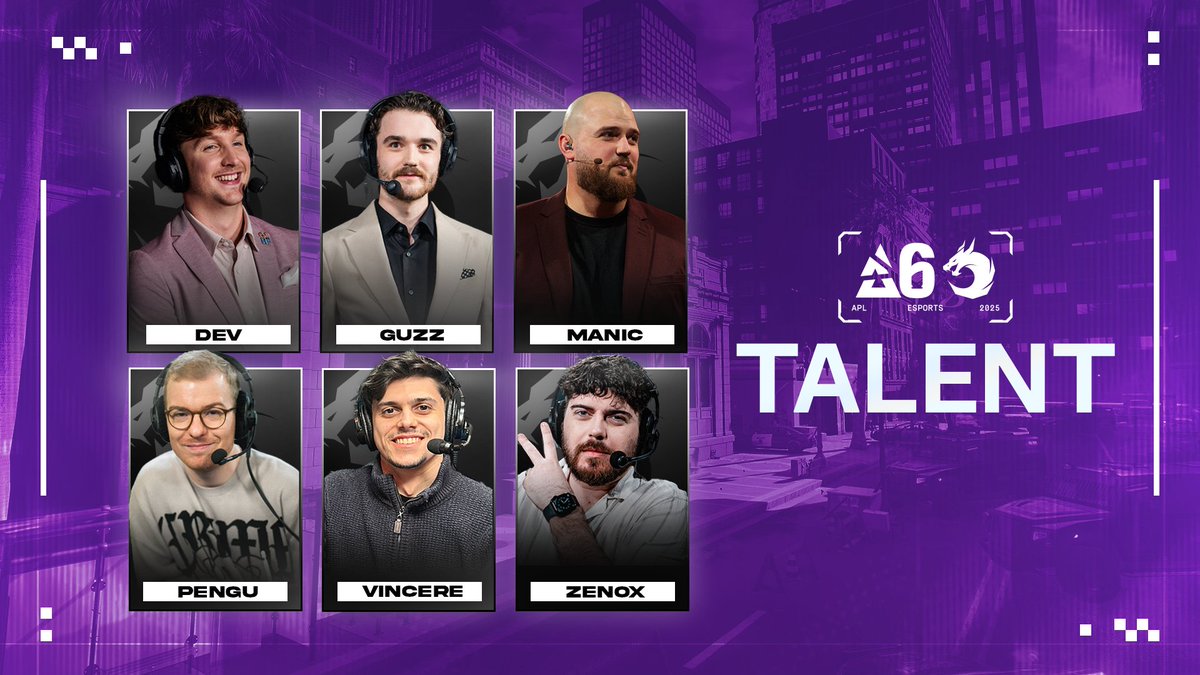 Rainbow Six Esports Asia (@r6esportsasia) on Twitter photo Introducing our Broadcast Talent for the Playoffs of Stage 1 of the APL! #APLR6 🌊
🎙️ <a href="/devmartajames/">James Stewart</a>
🎙️ <a href="/GuzzCasts/">Michael Gurrie</a>
🎙️ <a href="/robjmunday/">Robert Munday</a>
🎙️ <a href="/Pengu/">Pengu</a>
🎙️ <a href="/vincereD2K/">vincere</a>
🎙️ <a href="/ZenoxCasts/">Jake Venditti</a> Introducing our Broadcast Talent for the Playoffs of Stage 1 of the APL! #APLR6 🌊
🎙️ <a href="/devmartajames/">James Stewart</a>
🎙️ <a href="/GuzzCasts/">Michael Gurrie</a>
🎙️ <a href="/robjmunday/">Robert Munday</a>
🎙️ <a href="/Pengu/">Pengu</a>
🎙️ <a href="/vincereD2K/">vincere</a>
🎙️ <a href="/ZenoxCasts/">Jake Venditti</a>