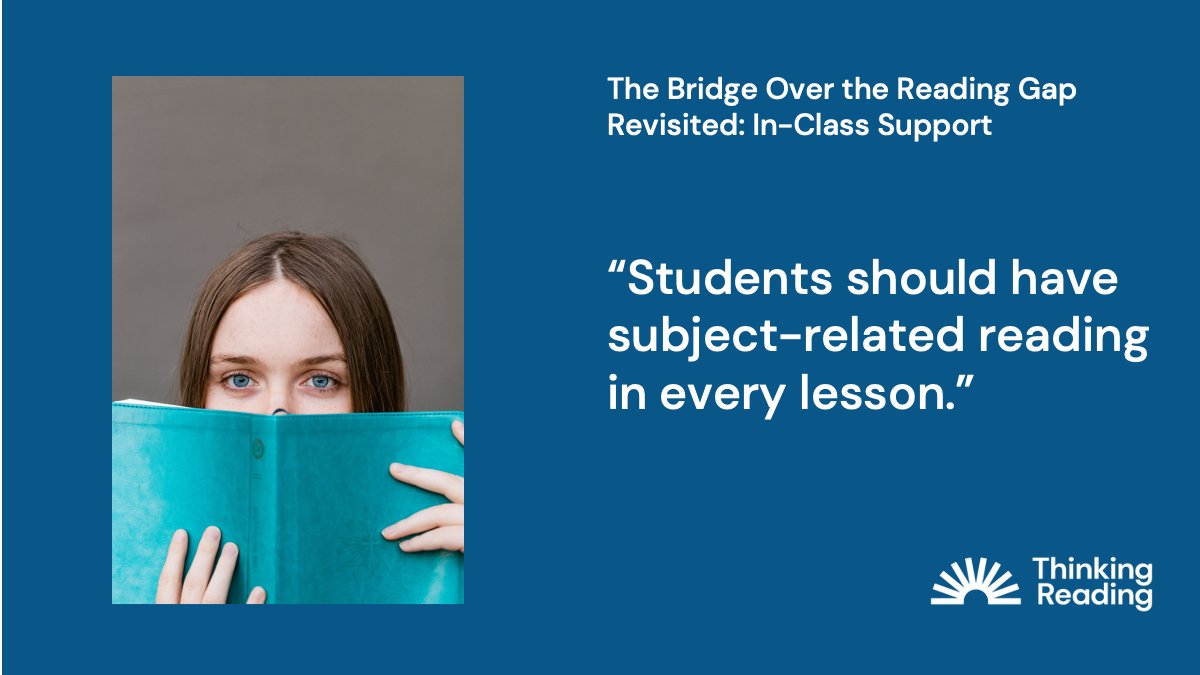 Thinking Reading (@thinkreadhq) on Twitter photo Reading relevant, accessible content in every lesson helps students to become fluent readers, but it also teaches them that reading is a key medium for learning. 
Read more in our blog ‘The Bridge Over the Reading Gap – In-Class Support’ wp.me/p4hKgx-Zk (8 min read). Reading relevant, accessible content in every lesson helps students to become fluent readers, but it also teaches them that reading is a key medium for learning. 
Read more in our blog ‘The Bridge Over the Reading Gap – In-Class Support’ wp.me/p4hKgx-Zk (8 min read).