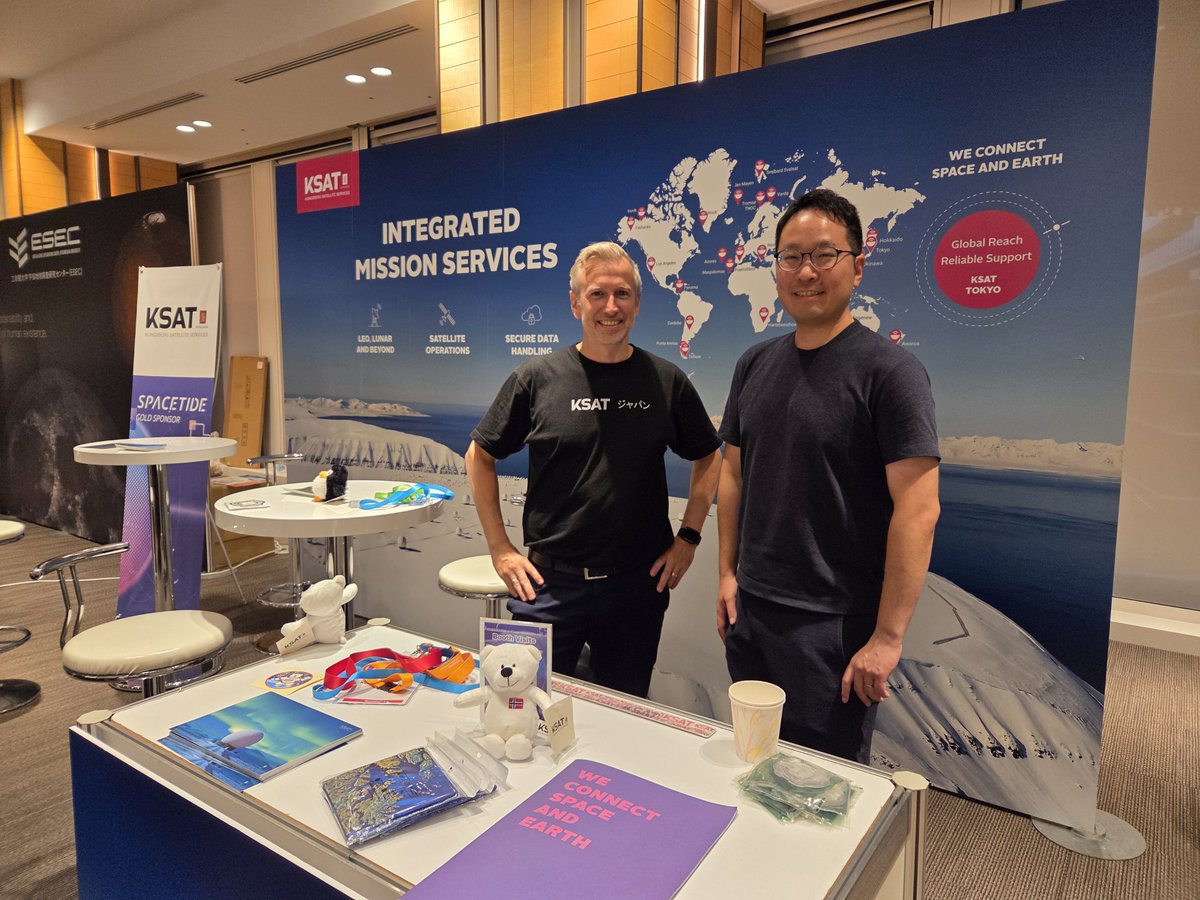 宇宙ビジネスカンファレンスSPACETIDE2025 開催中🚀宇宙産業は大きく進展し多くの民間企業が参入・活躍する中、🇳🇴からも昨年東京オフィスを開設したKongsberg Satellite Services社（KSAT）が出展🛰️先月戦略協力のMoUを結んだアークエッジ・スペースやLiberatech Space社の方々とも交流を深めました🤝