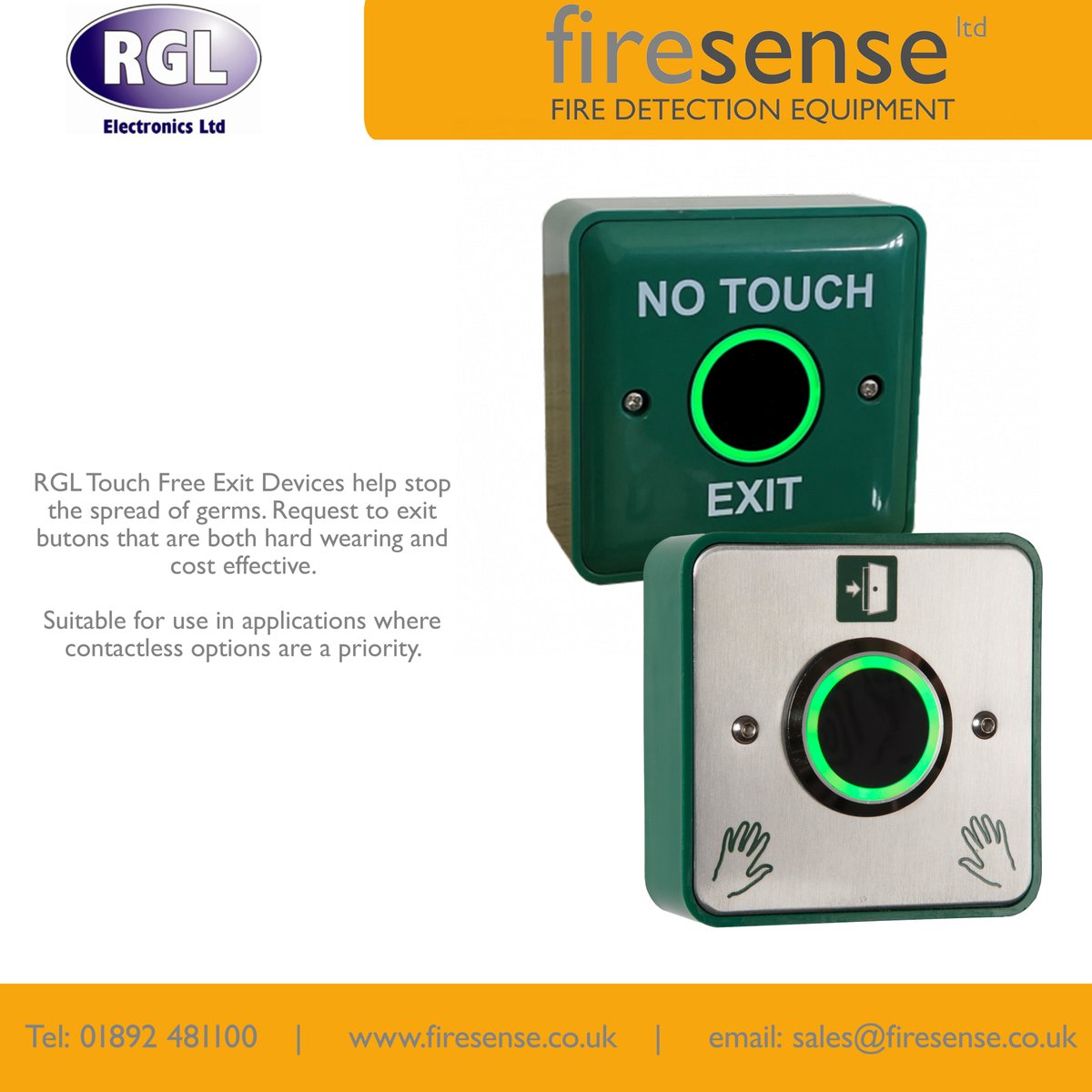 Firesenseltd's tweet image. The @RGLElectronics &apos;s range of Touch Free Exit devices are both hard wearing and cost effective. With a wealth of features across the range contact your Account manager to see which one may be suitable for your install.
#rgl #exitbutton #touchfree #requesttoexit #contactless
