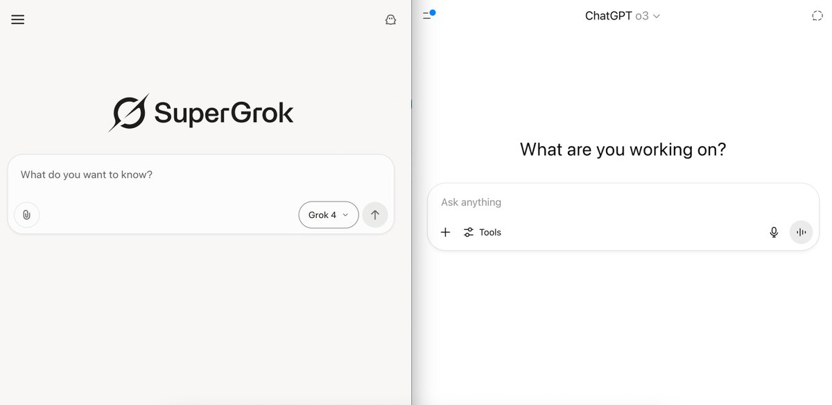I tested Grok 4 and ChatGPT-o3 with same critical prompts.

The results will blow your mind.

Grok 4                Vs.              ChatGPT-o3

(Video demos are included)