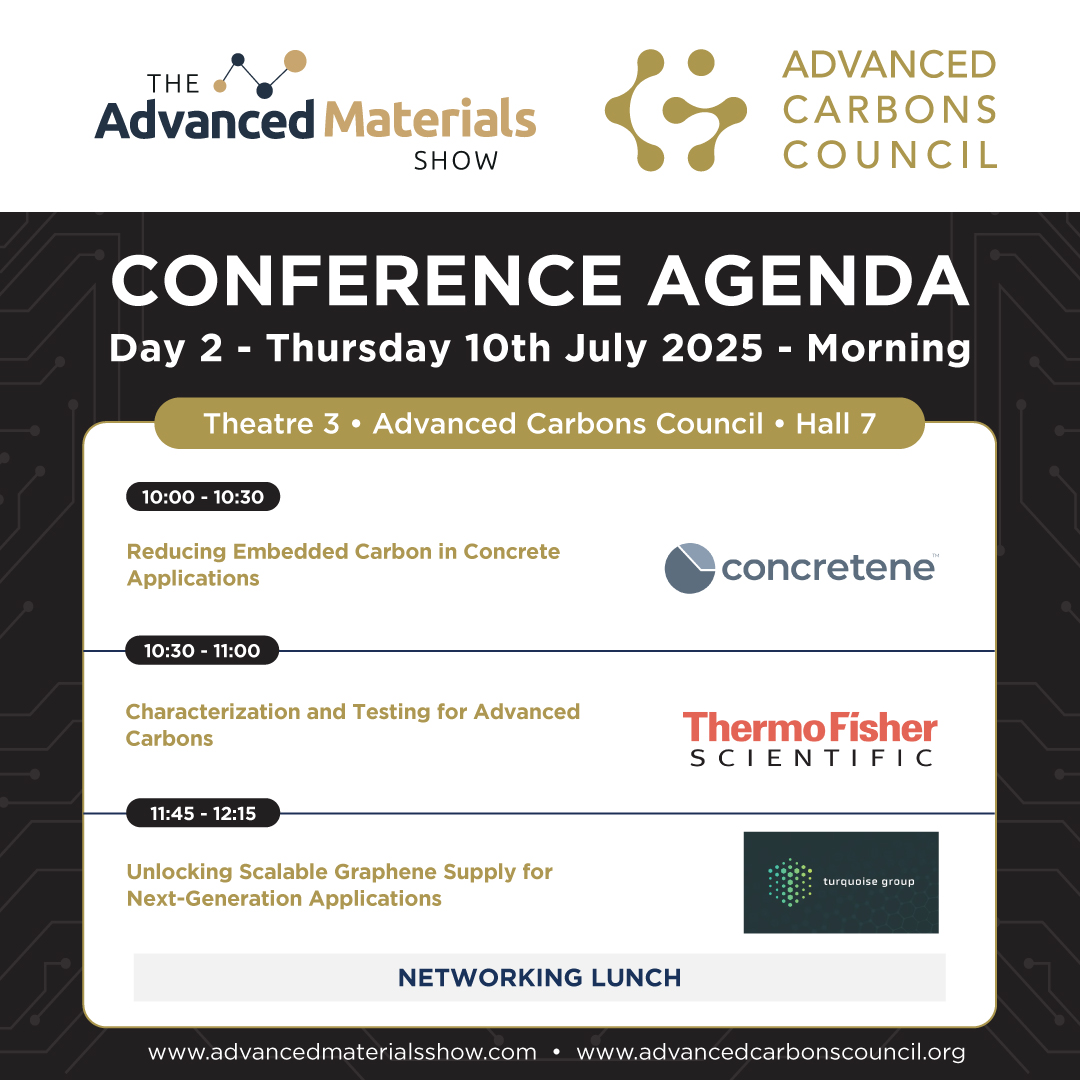 Advanced Materials Show (@materialsshow) on Twitter photo 📢 Join us at the Advanced Carbons Council Stage this morning!
Speakers include: Concretene, Thermo Fisher Scientific and Turquoise Group Pty Ltd.
➡️ View the Full Conference Agenda: vist.ly/3n8yzyu
#AMS25 #ACS25 #AdvancedMaterials #AdvancedCeramics 📢 Join us at the Advanced Carbons Council Stage this morning!
Speakers include: Concretene, Thermo Fisher Scientific and Turquoise Group Pty Ltd.
➡️ View the Full Conference Agenda: vist.ly/3n8yzyu
#AMS25 #ACS25 #AdvancedMaterials #AdvancedCeramics
