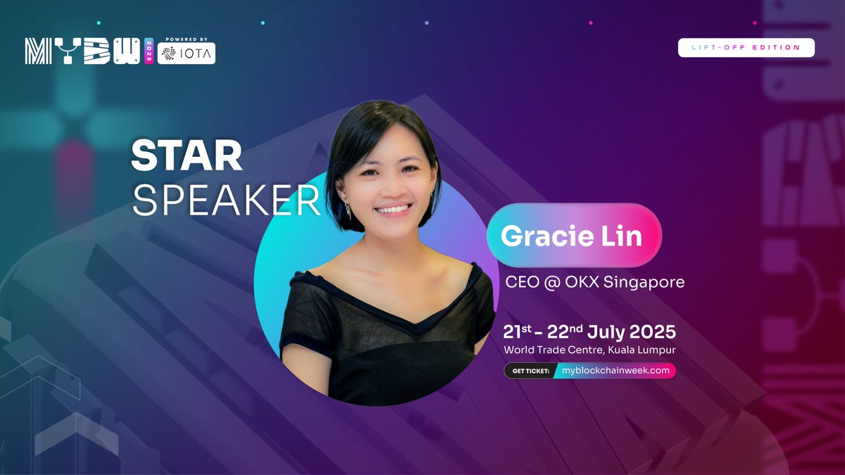 🌟 Star Speaker: Gracie Lin

We’re proud to welcome <a href="/gracielinsy/">Gracie</a>, Chief Executive Officer of @okxsg, to #MYBW2025.

With two decades of experience across tech, finance, and regulation, Gracie is leading the charge in Singapore to bridge traditional finance with the digital asset