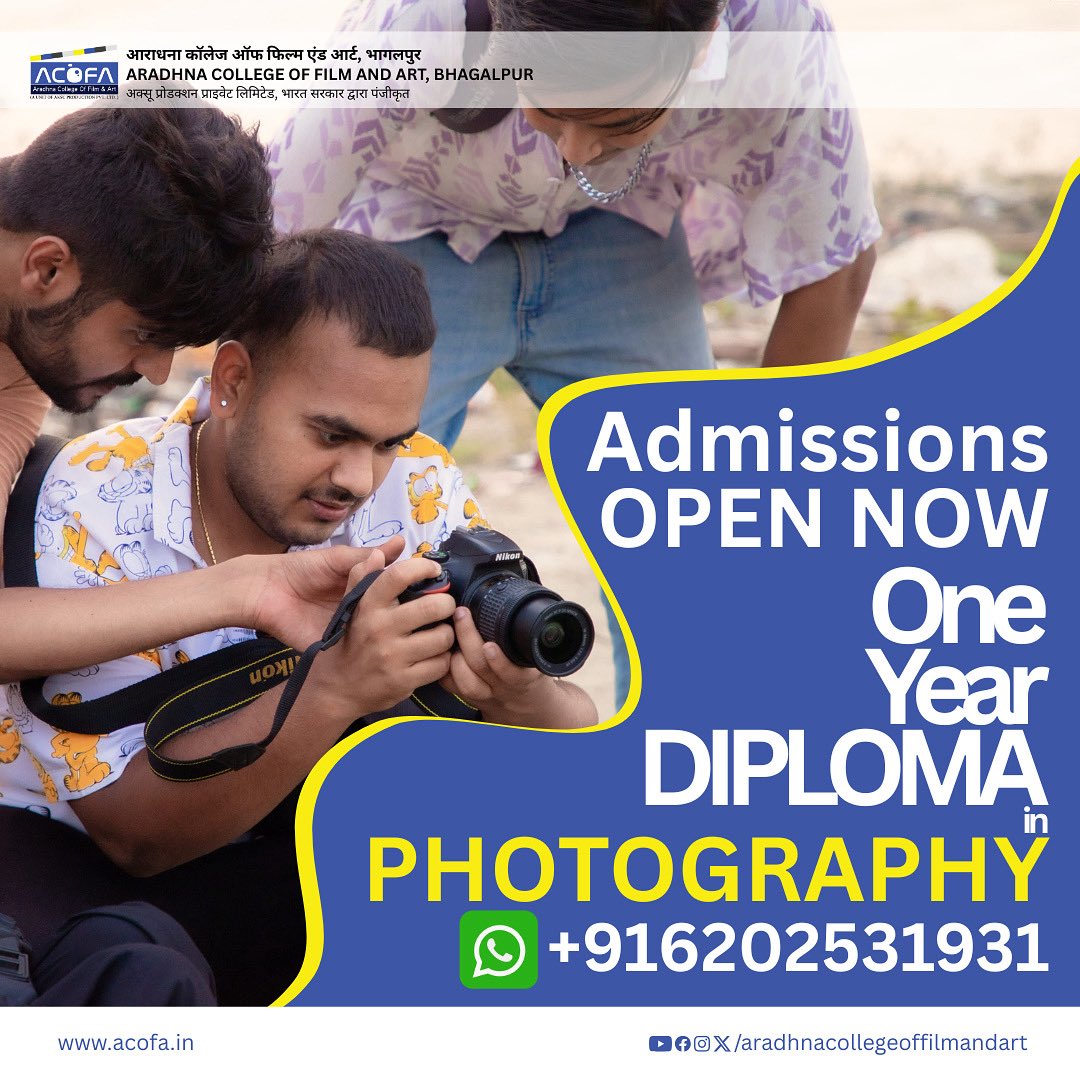 acofa_bhagalpur's tweet photo. 📸Ready to turn your dreams into reality?
📢 Admissions Open for PHOTOGRAPHY at ACOFA, Bhagalpur – Bihar’s first & only film college! 🎥✨
✅ Hands-on training
✅ Industry mentors
✅ Limited seats!
📲 WhatsApp us: +91 6202531931
🌐 Visit: https://t.co/2RGvvK4B1J
#ACOFA https://t.co/Lt4evG65WG