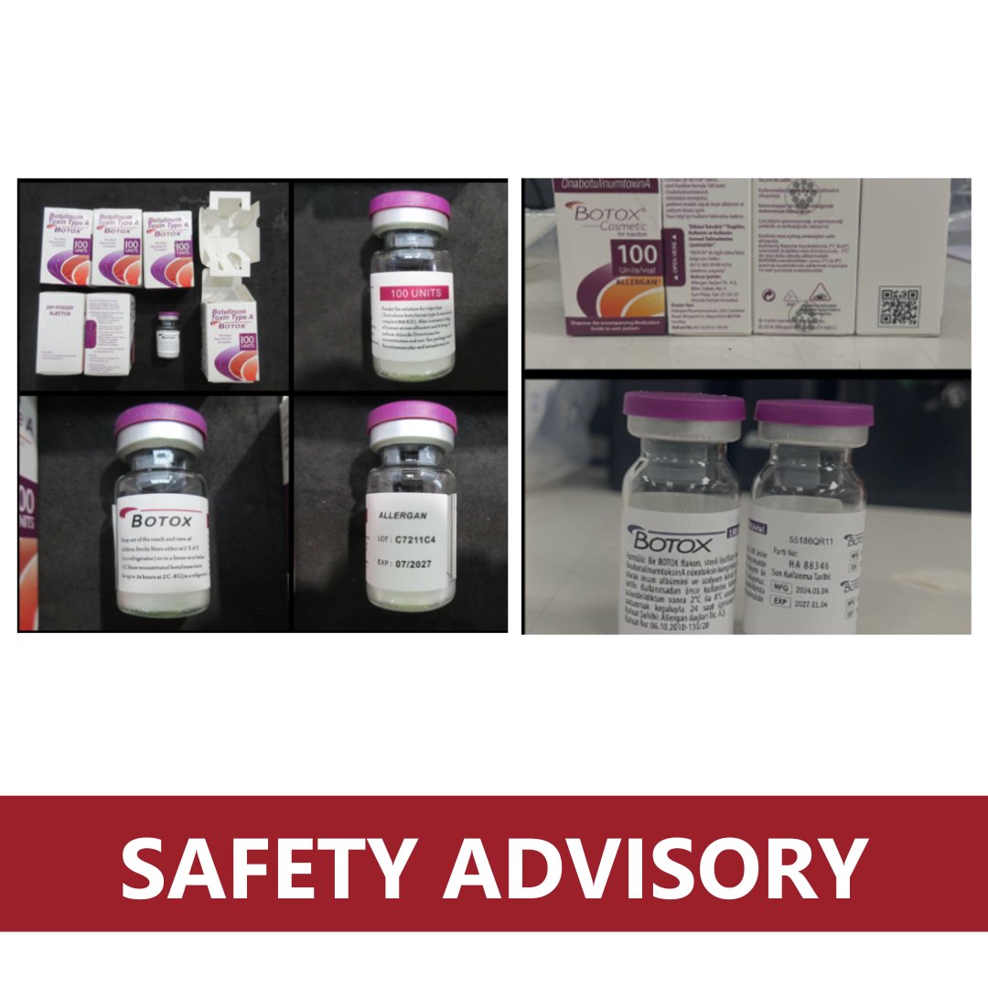 TGAgovau's tweet image. ⚠️ Safety advisory- Counterfeit Botox vials detected ⚠️
Two unrelated cases of counterfeit injectable botulinum toxin products have been stopped at the Australian border. The counterfeit products were packaged to appear as genuine, branded, Botox products. tga.gov.au/news/safety-al…