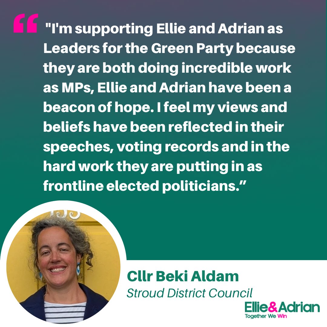 In a Parliament that often fails to inspire, I’m proud that Ellie and I are seen as a beacon of hope. We’re working hard to show what Green leadership looks like - serious, strategic, and values-led.

Thanks, Beki.

👉 ellie-adrian-2025.org

#TogetherWeWin