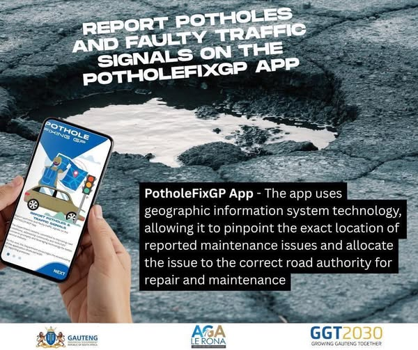 GPDRT_'s tweet photo. #POTHOLEFIXGP The app uses geographic information system technology, allowing it to pinpoint the exact location of reported maintenance issues and allocate the issue to the correct road authority for repair and maintenance #GrowingGautengTogether #TacklingG13 #AgaLeRona https://t.co/GMnEpopd1E