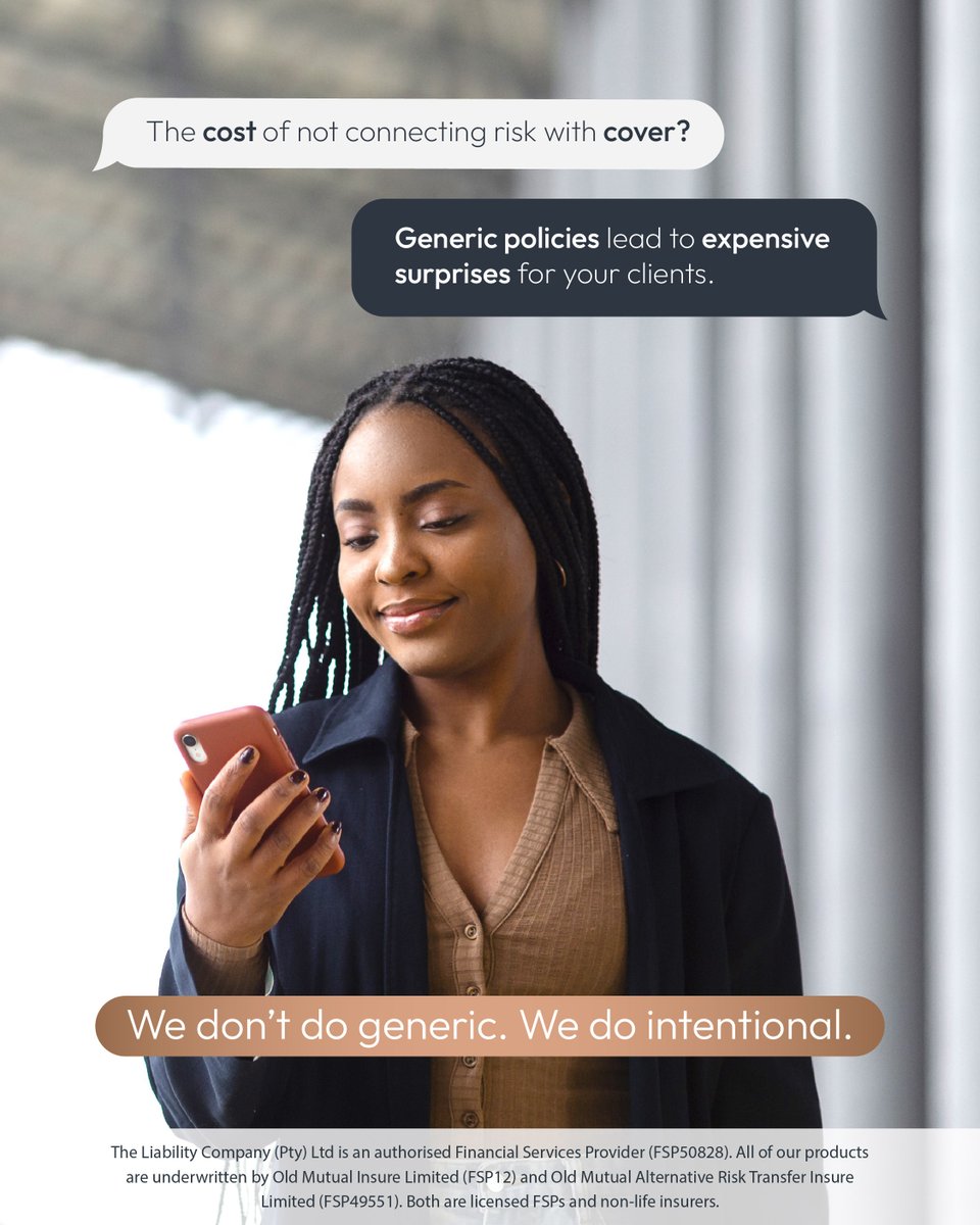 theliabilityco's tweet image. The cost of not connecting risk with cover?
Generic policies might seem convenient until they fail when it matters most.
At The Liability Company, we work with brokers to deliver liability cover that’s clear, intentional and aligned with risk.
#Insurance #SouthAfrica