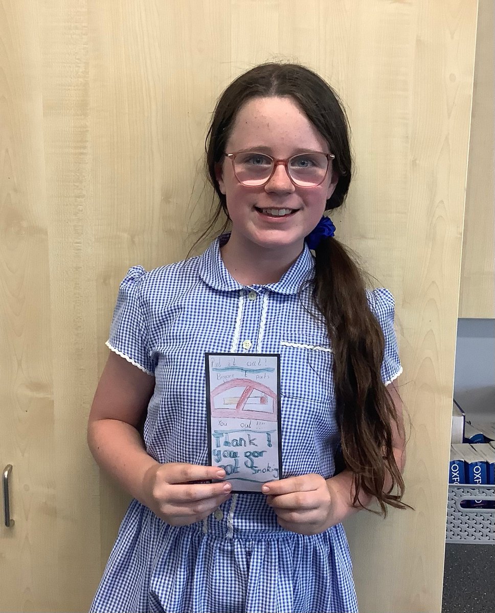 Well done to this lovely young lady from year 6 who has won the ‘No Smoking Bookmark Competition’ with Livewire.  Her book mark was chosen because of her strong message and image. The bookmark will be available in libraries across town. 💫👏