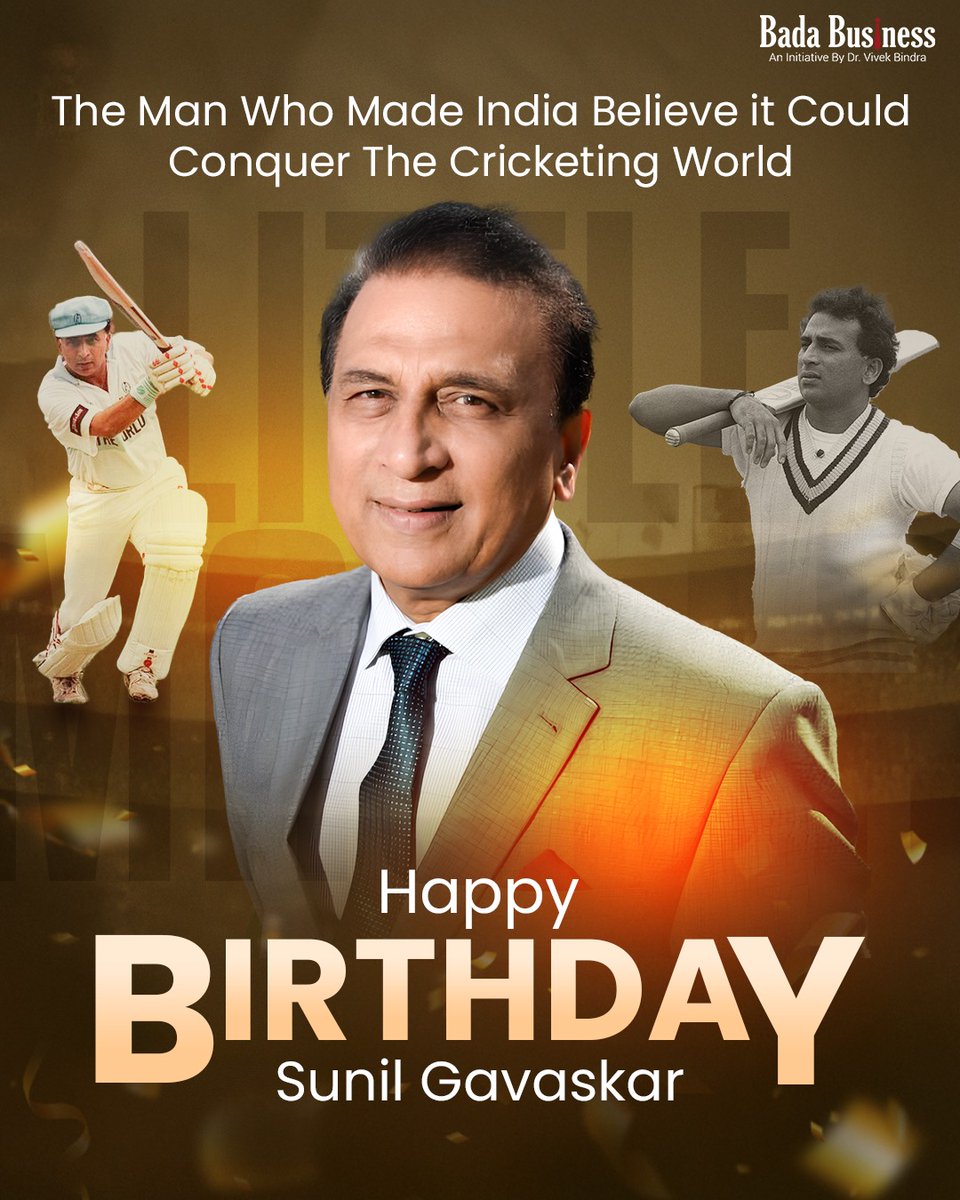 DrVivekBindra's tweet photo. The Man Who Made India Dream Big in Cricket | Happy Birthday Sunil Gavaskar!
#HappyBirthdaySunilGavaskar #SunilGavaskar #CricketLegend #LittleMaster #IndianCricketIcon #First10000Runs #BattingMaestro #TestCricketGOAT #IndianCricketPride #CricketHistory #DrVivekBindra https://t.co/WxbjSkmvYH