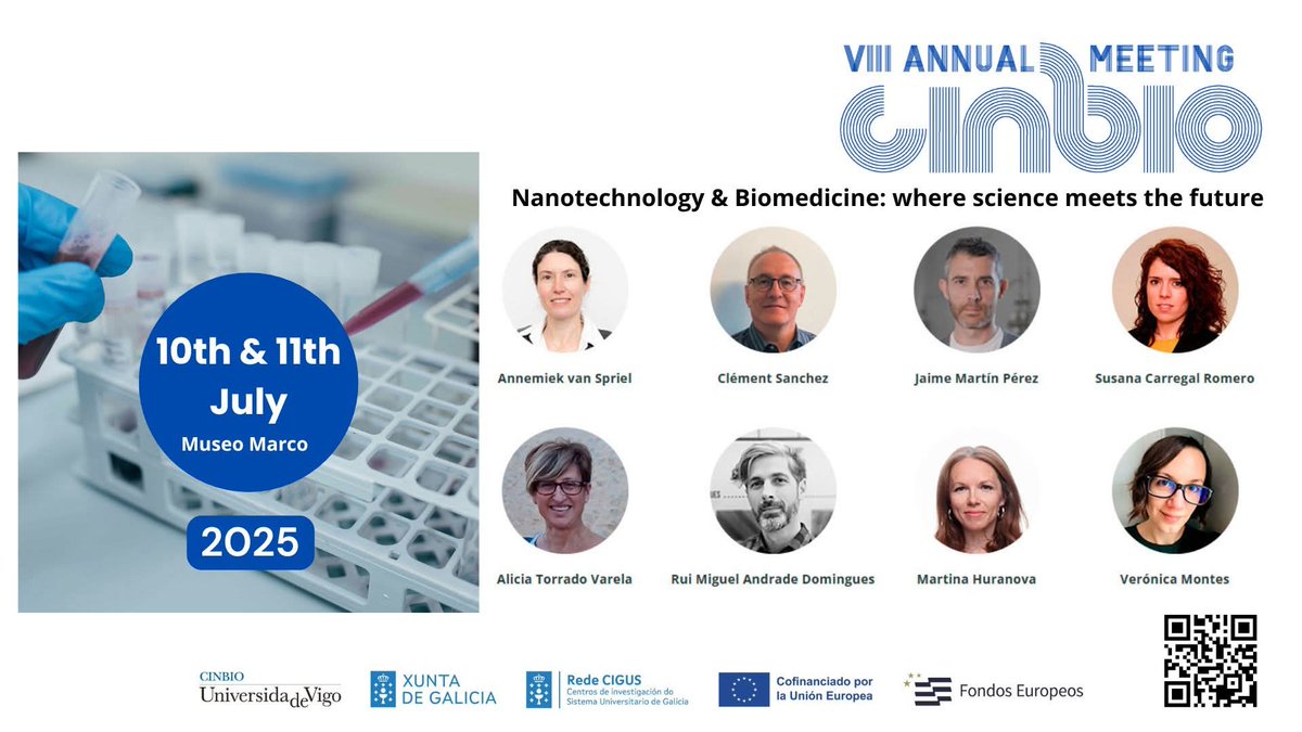 ⌛️ The VIII CINBIO Annual Meeting is about to start!  🚀 

Two days to discuss the advancements in #science surrounding these fields: #Nanomaterials and #Biomedicine. 

We are looking forward to seeing you at 09:00h! 😊 

📌 MARCO, Vigo 
#8AMCINBIO #teamCINBIO #FondosEuropeos #HR