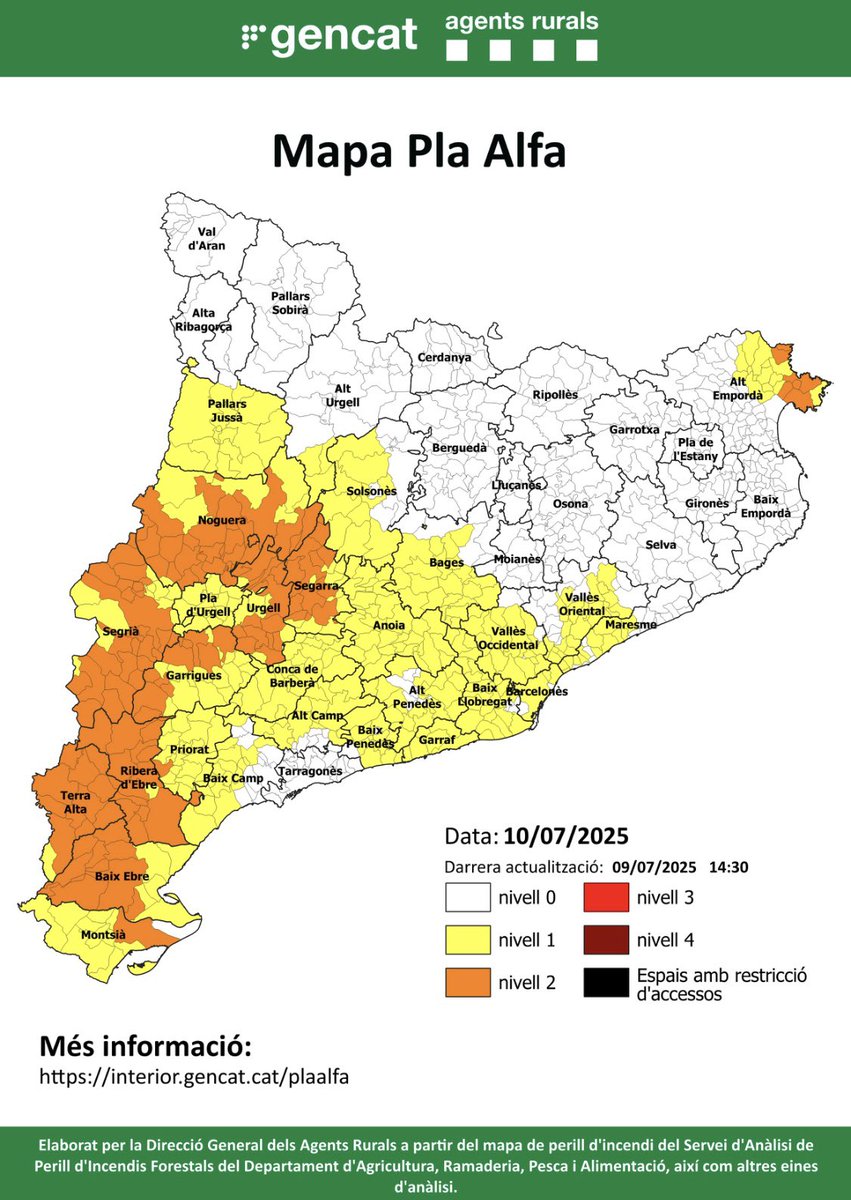 🔴Aquest és el mapa del Pla Alfa per avui, dia 10/07/2025