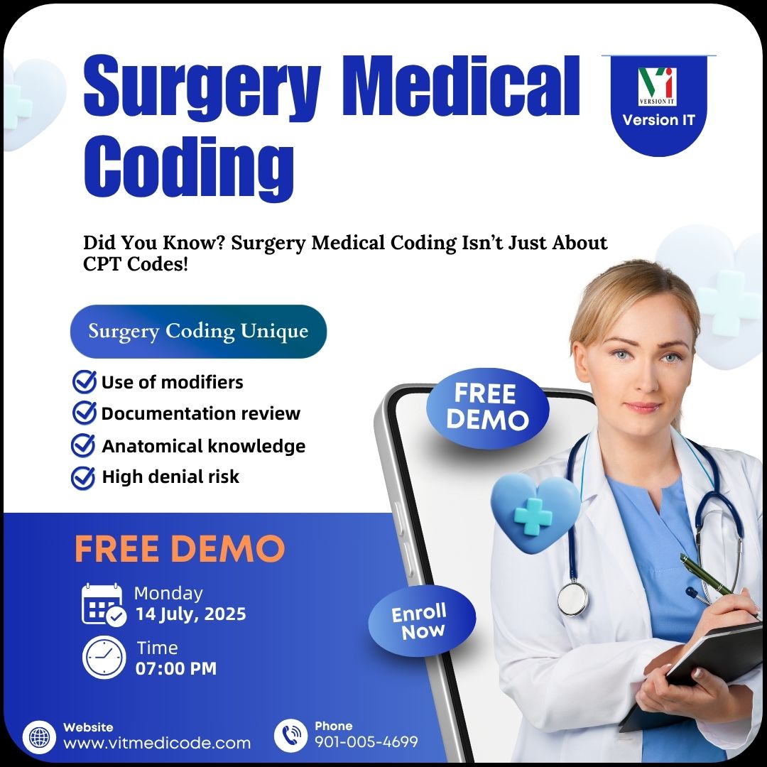 vit_medicode's tweet image. 🚀 Did You Know? #SurgeryMedicalCoding Isn’t Just About #CPT Codes! 🏥💻

✅ Documentation review
✅ Use of modifiers
✅ Anatomical knowledge
✅ High denial risk

🎯Free Demo Session
📅 Date: July 14th, 2025
🕥 Time: 07:00 PM
📞 Call: +91 9010054699

#MedicalCoding #SurgeryCoding