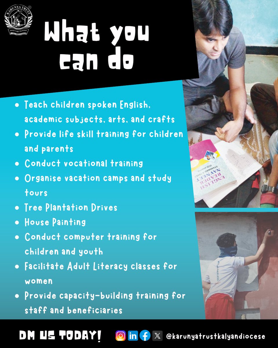 Ever wondered what volunteering really looks like? Whether it's teaching, painting, or just showing up with heart, you can make a difference. Join us in Govandi, Badlapur, or Kalyan!
#karunyatrust #eparchyofkalyan #nonprofit #volunteerspirit #mumbaivolunteers #volunteerindia