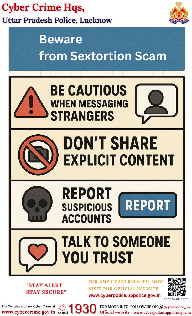 SEXTORTION FRAUD!
 Unknown link पर क्लिक करने से हमेशा सावधान रहे, ऐसा करके आप  Hacking, cyber bullying,  sextortion के शिकार होने से बच सकते है। साइबर क्राइम से बचना है तो रुको, सोचो और एक्शन लो   
 Always remember, "छोड़कर लालच, लापरवाही और डर सोच-समझकर क्लिक कर” 
To report any