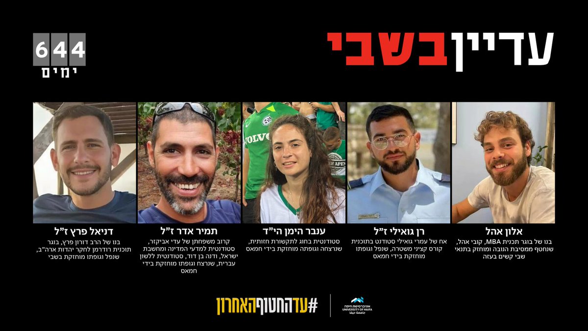 Uhaifa's tweet image. 644 ימים נמצאים 50 אזרחיות/ים ישראלים/ות בשבי חמאס, ואנו לא שוכחים את העובדה המצמררת הזאת. אנו מבקשים לחזק את מש' פרץ, מש' אביקזר מש' בן דוד ומש' אדר, מש' גואילי, מש' אהל ומש' הימן - חברות/י מש׳ @Uhaifa שקרוביהם נמצאים בשבי.
#עדהחטוףהאחרון