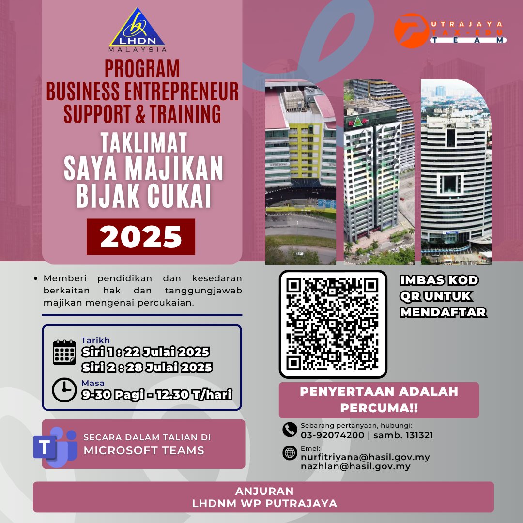 Program Business Entrepreneur Support And Training (Best) - Taklimat Saya Majikan Bijak Cukai
HASiL Putrajaya
#lhdnm #lhdn #HASiL #eduzoneHASiL #TaxEdu
