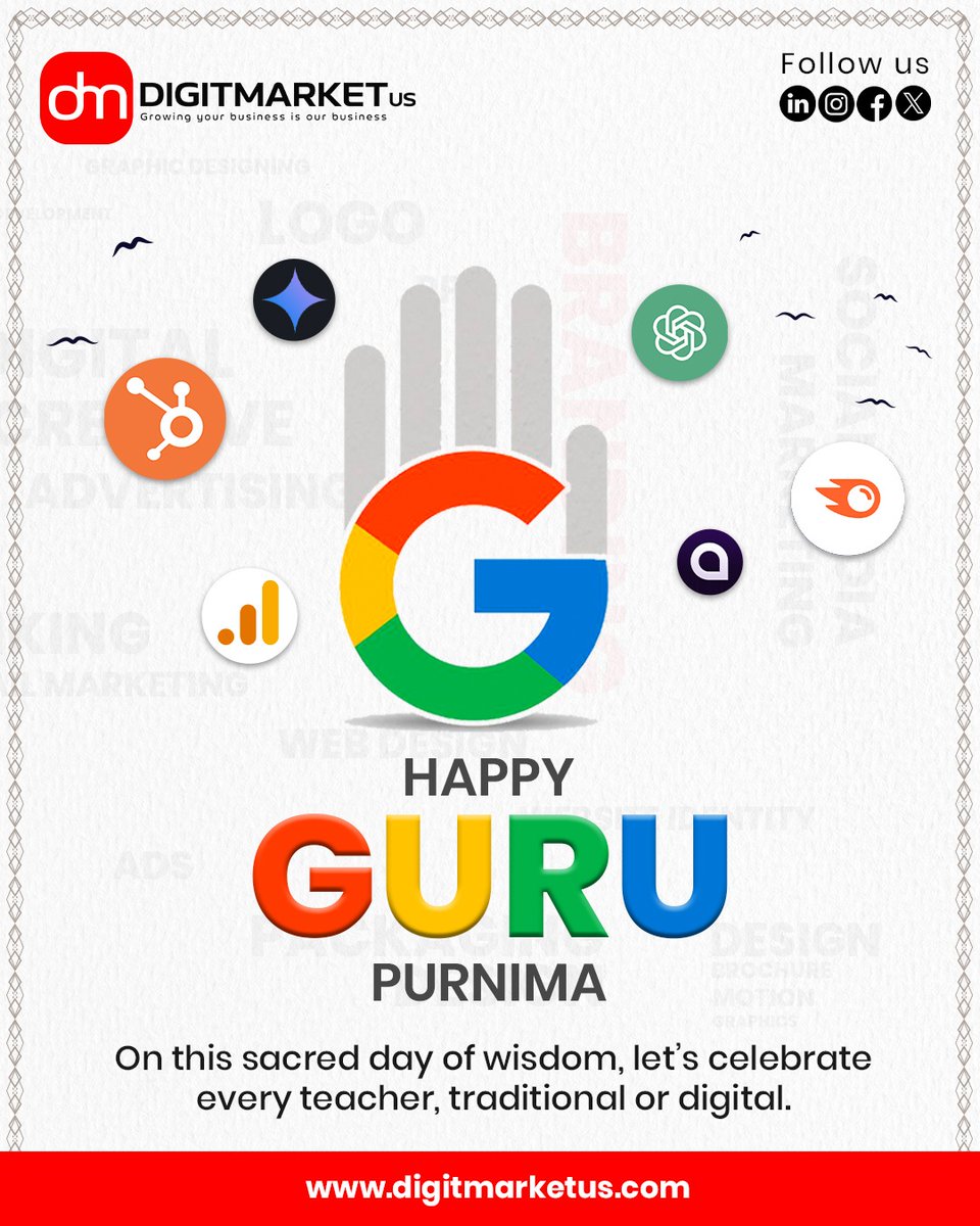 digitmarketus's tweet image. Happy Guru Purnima! 
We honor all teachers—traditional and digital—for guiding us with wisdom. At DigitMarketUS, we mix AI-powered marketing with human creativity to help your brand thrive. 🙌
Embrace learning and growth with us!
🔗 digitmarketus.com
#dmus #guruparnima